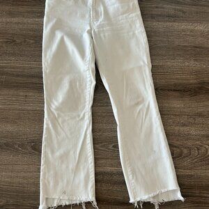 Mother Insider Crop Step Fray White Jean
